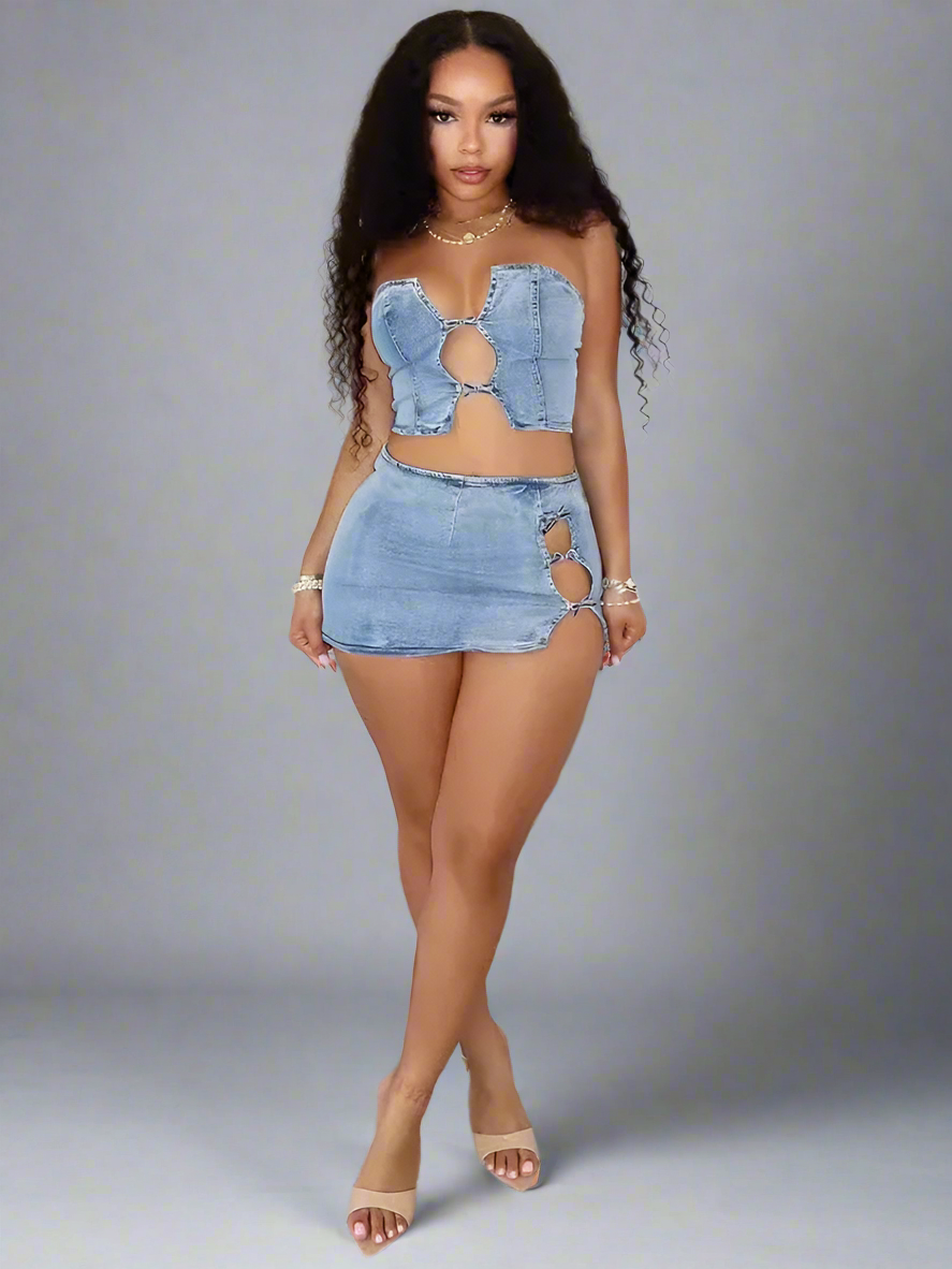 Denim Strapless 2 Piece Set