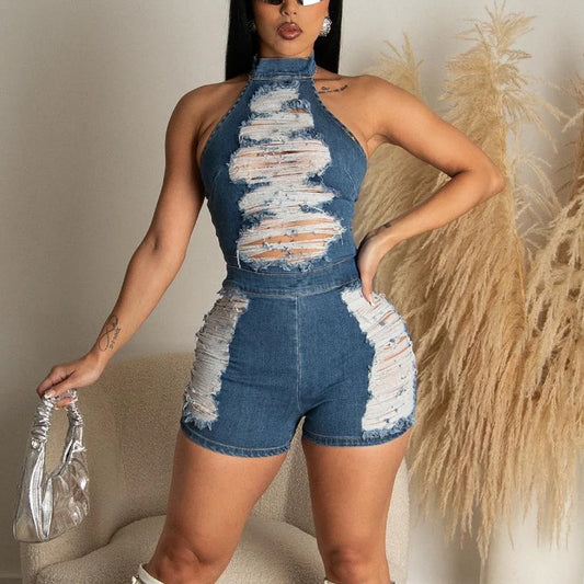 distressed jean romper