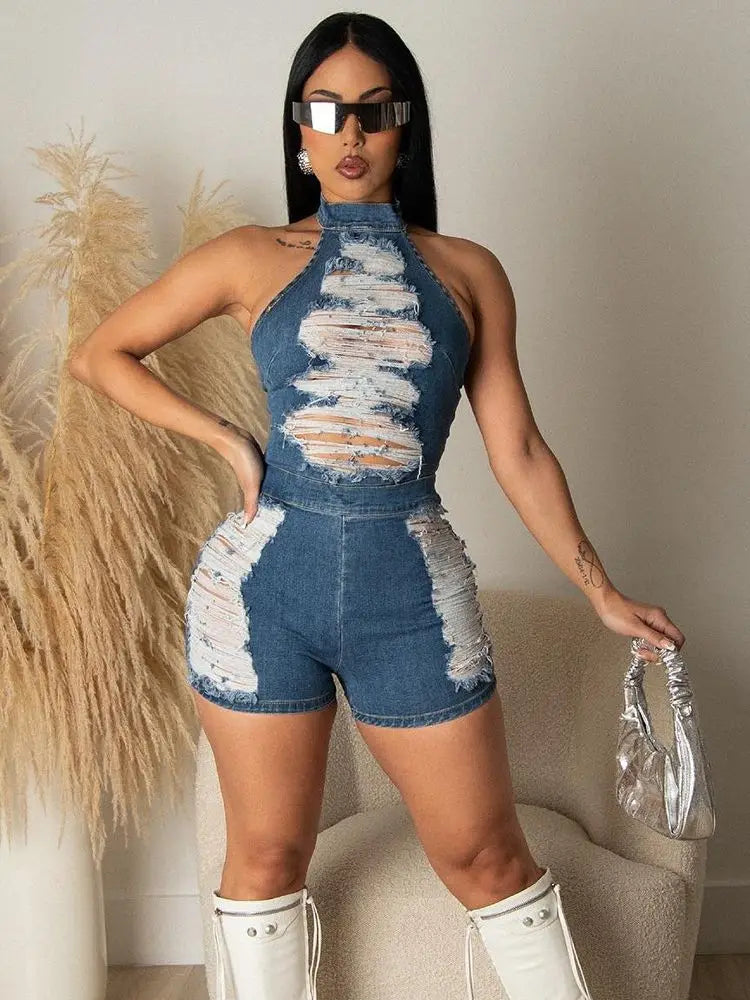 distressed jean romper